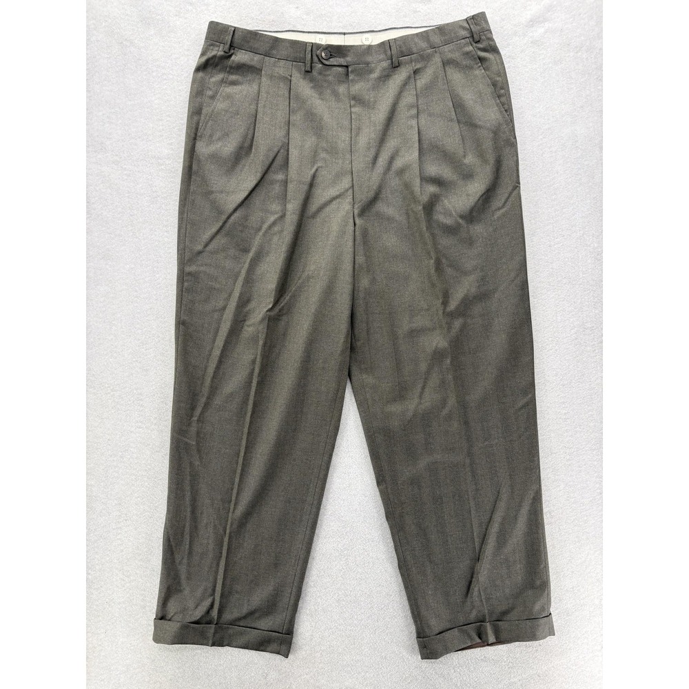 Luciano Barbera Dress Pants Mens 40x30 Gray Classic Wool Cuffed Italy Lined